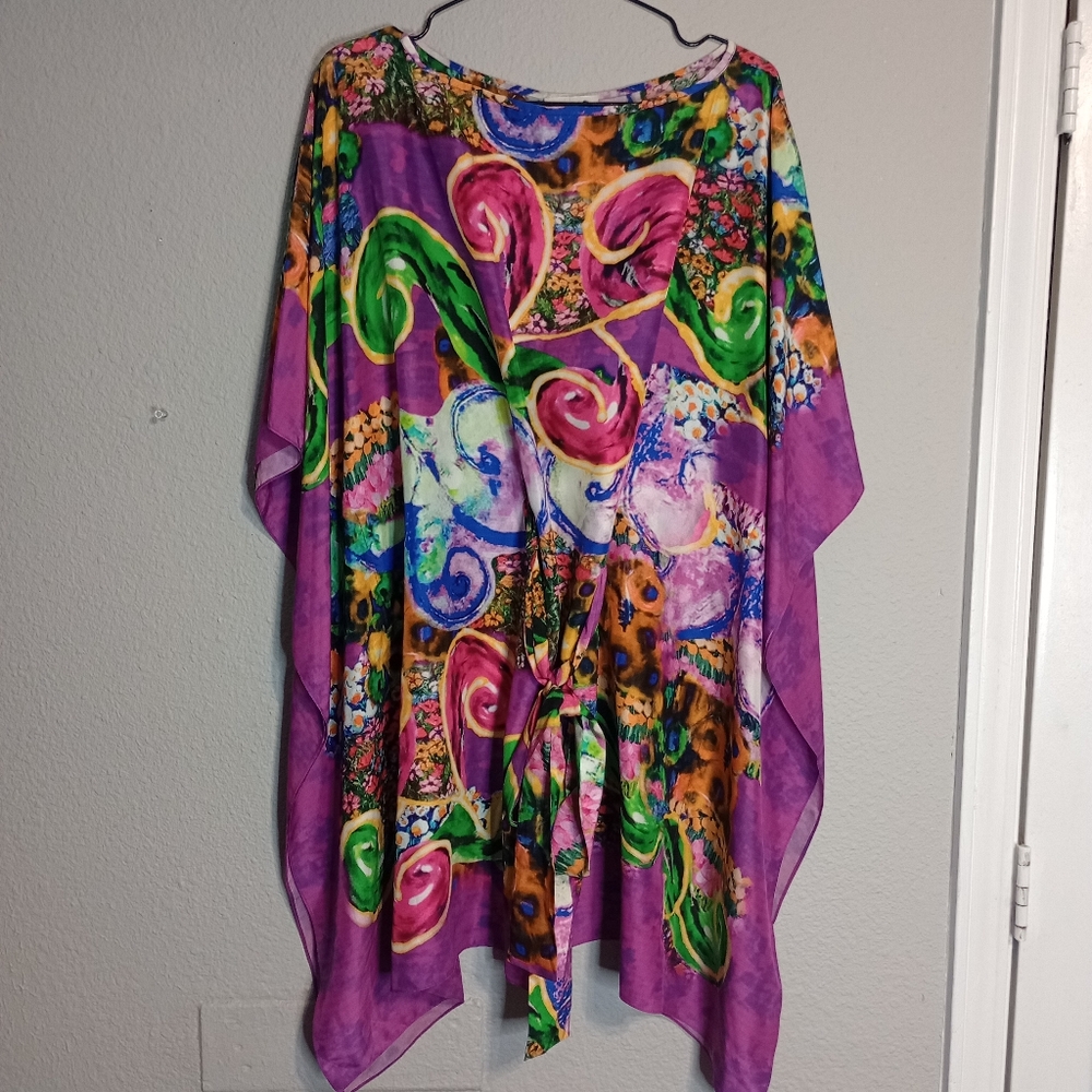 Floral Silk Swim Cover Up Beach Resortwear